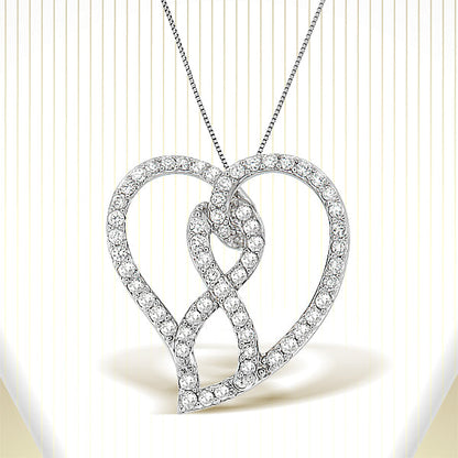 14K White Gold 1.0 Cttw White Diamond Awareness Ribbon &amp; Open Heart 18" Pendant Necklace (H-I Color, I1-I2 Clarity) - White Diamond Ribbon by Bids.com