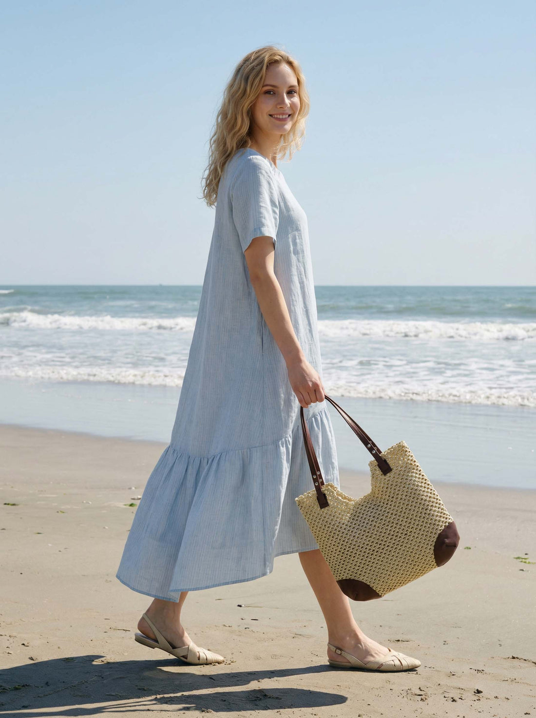 Woven Hollow-Out Shoulder Tote Bag by LINTICO