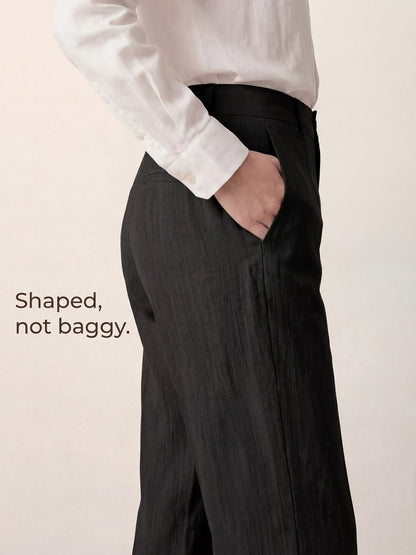 Linen Tailored Wide Leg Full Length Pants LEIGHTON by LINTICO