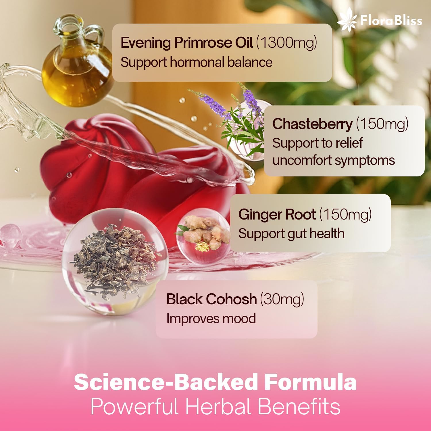 Evening Primrose Oil Gummies | 1500mg | with Black Cohosh, Chasteberry, Ginger Extract for Daily Women&