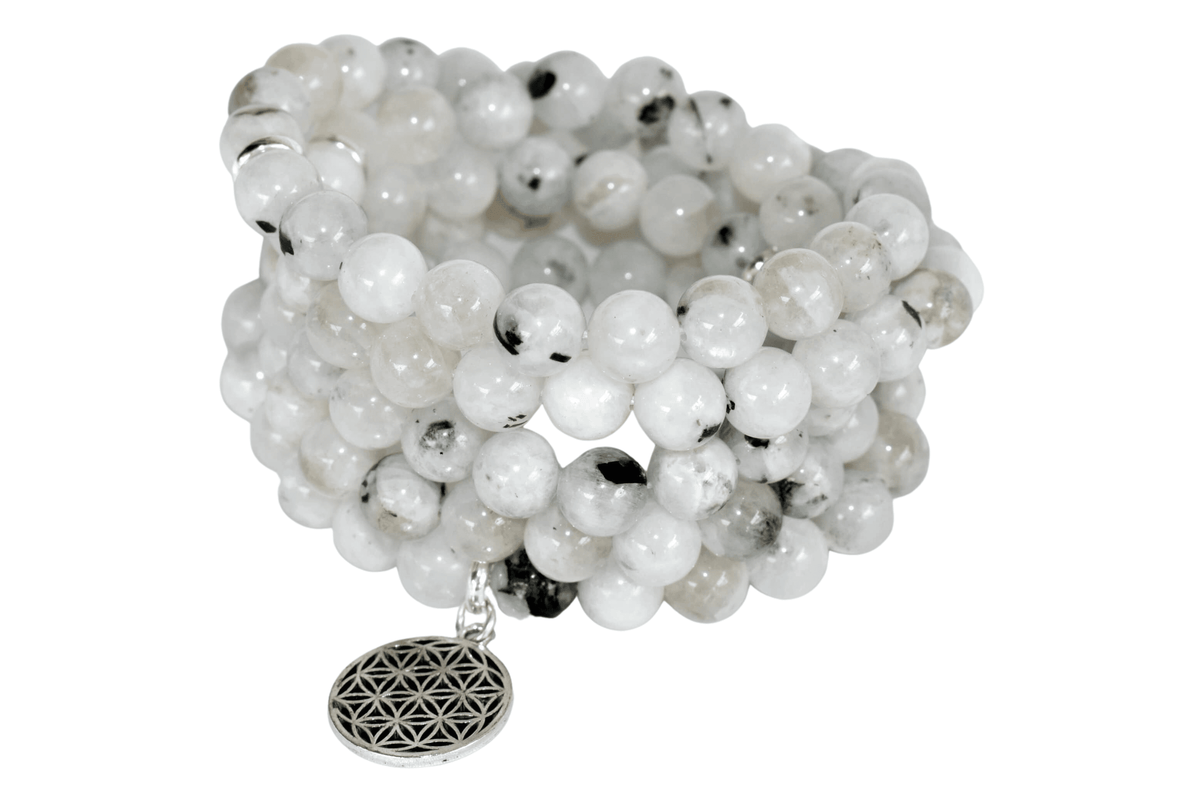 Rainbow Moonstone Beads Mala Bracelet, 108 Prayer Beads Necklace (Creativity and Compassion)  DestGlow