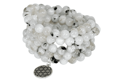 Rainbow Moonstone Beads Mala Bracelet, 108 Prayer Beads Necklace (Creativity and Compassion)  DestGlow