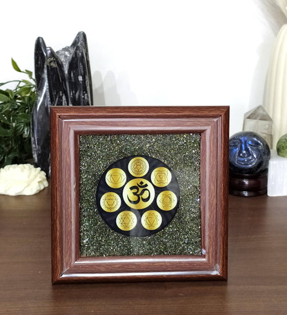 Pyrite Frame Raw Pyrite with Om, Pyrite Dust Plate.