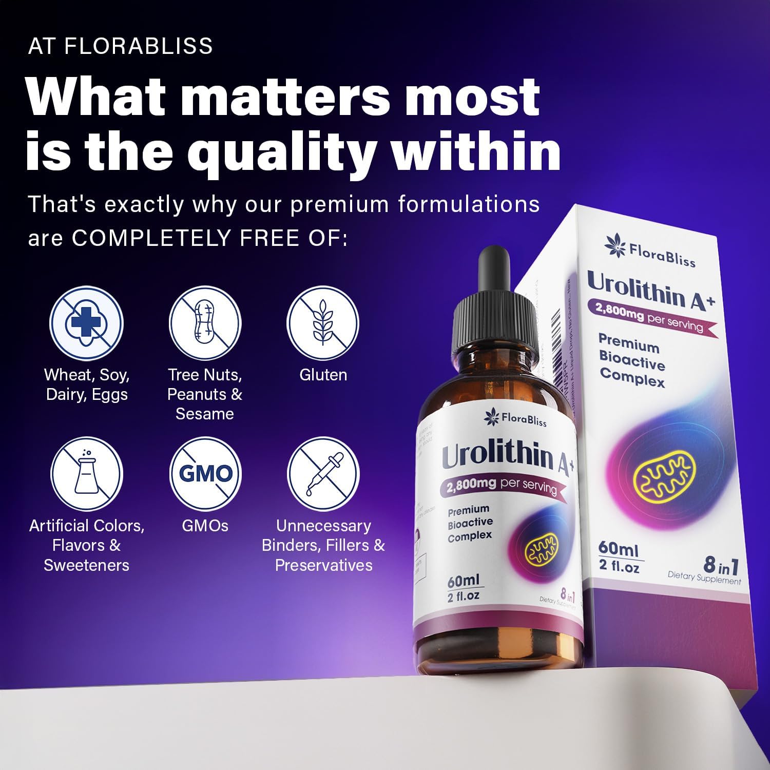Urolithin A Supplement 2800 mg Liquid Drops | with Trans-Resveratrol, Collagen Peptides, Pomegranate Extract, Hyaluronic Acid, Vitamin E &amp; C by FreshDrinkUS - Natural and Premium Herbal Tea