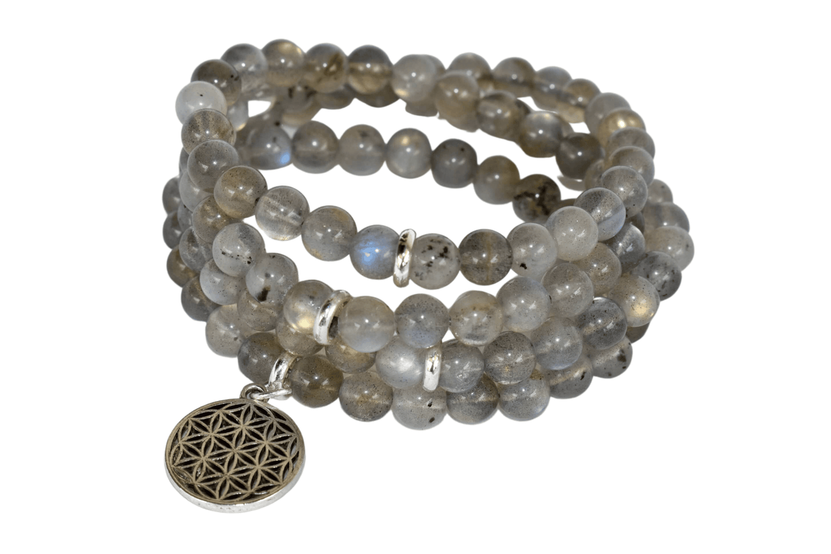 Labradorite Beads Mala Bracelet, 108 Prayer Beads Necklace (Aura Protection and Strength )  DestGlow
