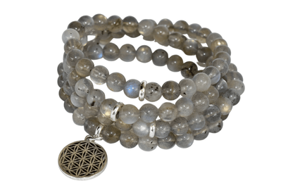 Labradorite Beads Mala Bracelet, 108 Prayer Beads Necklace (Aura Protection and Strength )  DestGlow