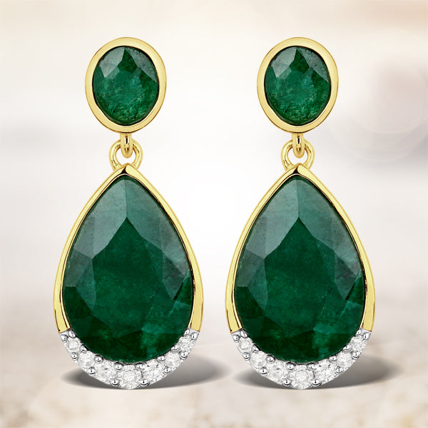 6.10 Carat Dyed Emerald and White Diamond .925 Sterling Silver Earrings  DestGlow