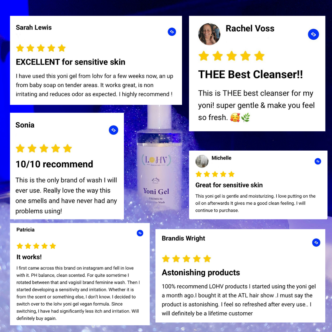 PREMIUM Herbal LOHV YONI GEL pH Balancing Intimate Wash: Eliminate Odor, Cleanse Vulva, Maintain a Healthy pH Balance with Palm Kernel Oil + Rose Oil + Aloe Vera Leaf by LOHV ESSENTIALS
