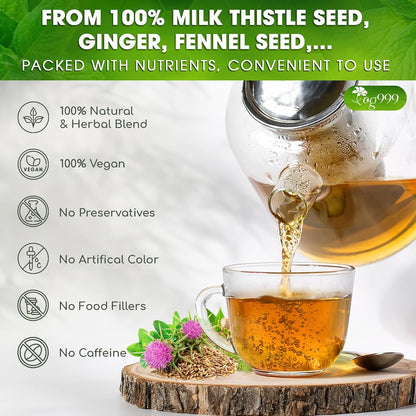 Premium Stomach &amp; Liver Herbal Tea | Milk Thistle Seed, Ginger, Fennel, Peppermint &amp; Licorice by FreshDrinkUS - Natural and Premium Herbal Tea
