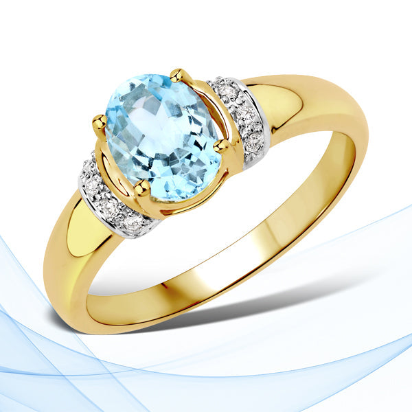 1.09 Carat Genuine Aquamarine and White Diamond 14K Yellow Gold Ring by Bids.com