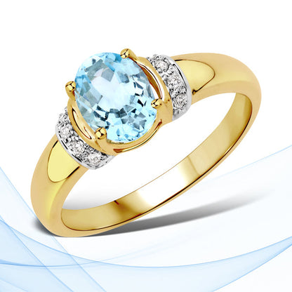 1.09 Carat Genuine Aquamarine and White Diamond 14K Yellow Gold Ring by Bids.com