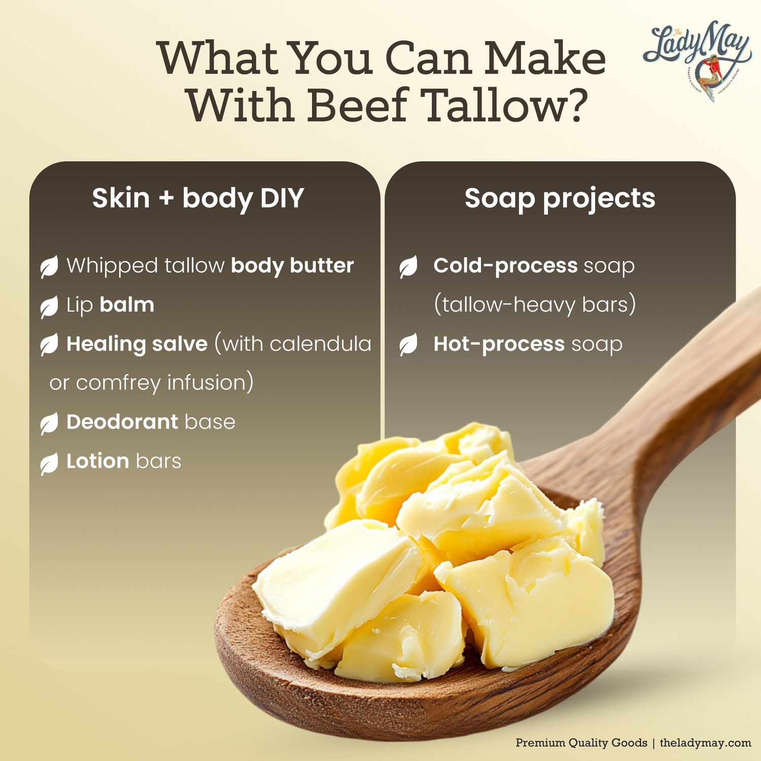 Bulk Grass-Fed Beef Tallow for Soap, Skincare &amp; Candles | 2,8,16 lbs | Maker-Proven Quality by Lady May Tallow
