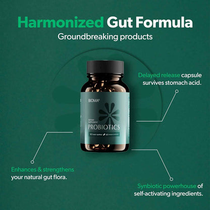 BIOMA Probiotic Gut Support - Vegan, Gluten Free, 60 Caps - Clearance Sale