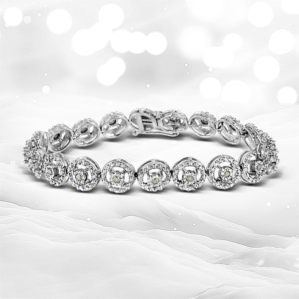 .925 Sterling Silver 1/2 Cttw Diamond Nested Circle Miracle Set Open Wheel 7.25" Fashion Link Bracelet (I-J Color, I3 Clarity)  DestGlow