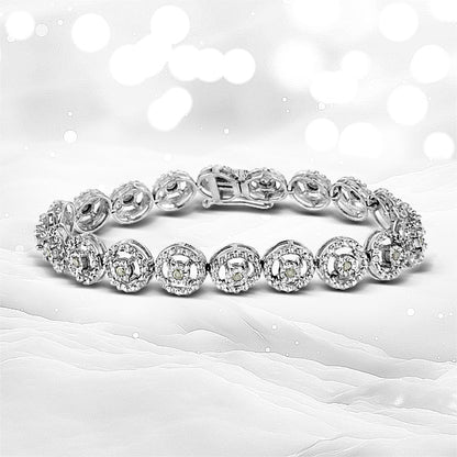 .925 Sterling Silver 1/2 Cttw Diamond Nested Circle Miracle Set Open Wheel 7.25" Fashion Link Bracelet (I-J Color, I3 Clarity)  DestGlow