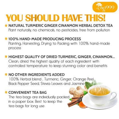 Premium Ginger, Turmeric and Cinnamon, Hand-made Blend of Ginger, Turmeric, Cinnamon, Orange Peel, Black Pepper, Hawthorn Berry and Jasmine. by FreshDrinkUS - Natural and Premium Herbal Tea