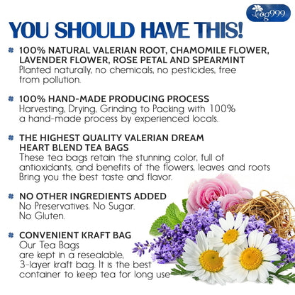 Premium Valerian Tea, Improve Digestion, Support Brain, Weight, Skin and Sleep by FreshDrinkUS - Natural and Premium Herbal Tea