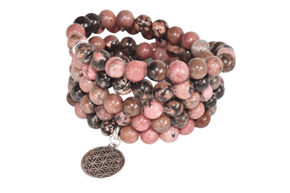 Rhodonite Beads Mala Bracelet, 108 Prayer Beads Necklace (Balances yin-yang and Compassion)  DestGlow