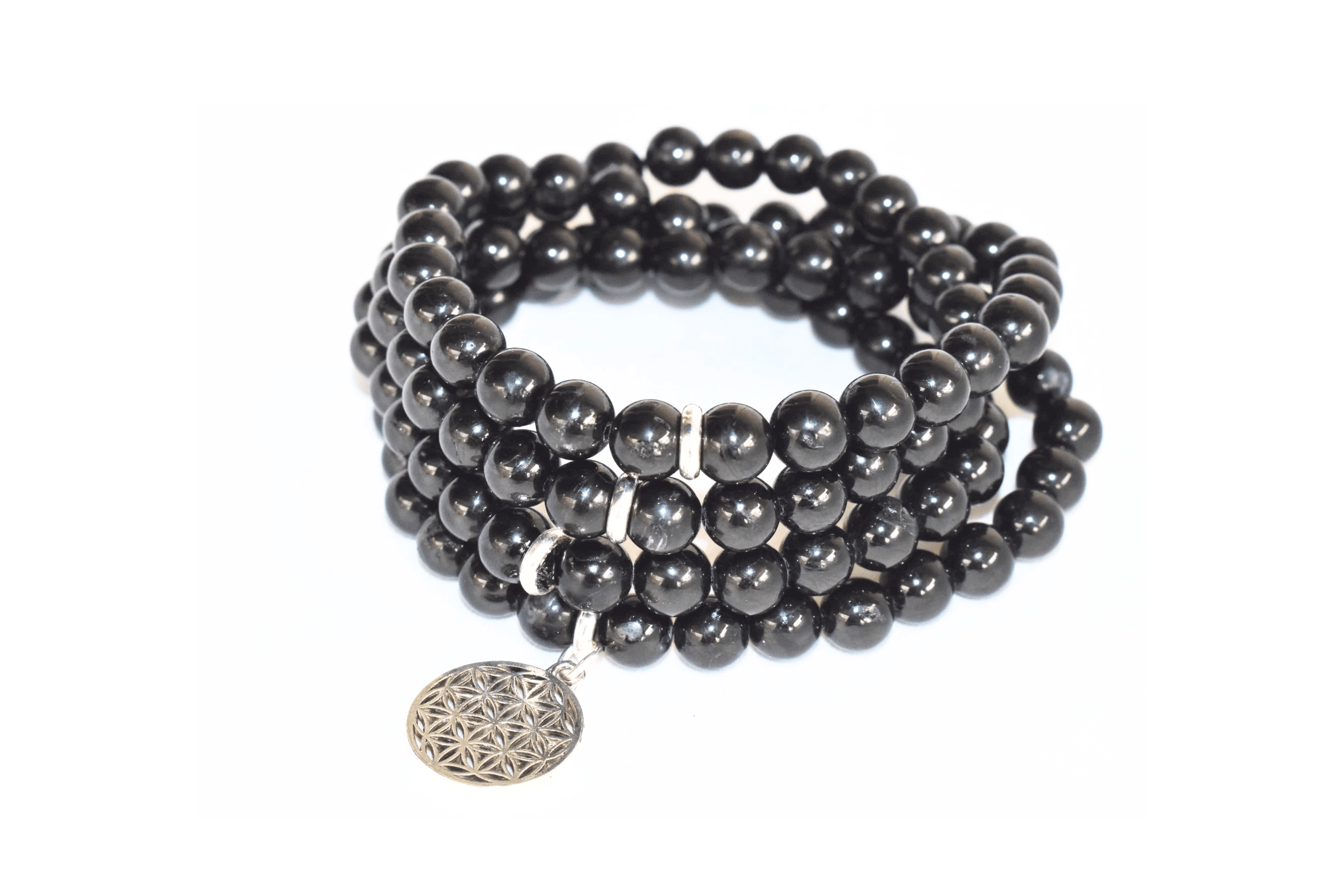 Black Tourmaline Beads Mala Bracelet, 108 Prayer Beads Necklace (Physical Ailments and Growth)  DestGlow