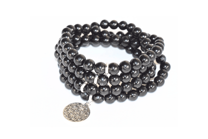 Black Tourmaline Beads Mala Bracelet, 108 Prayer Beads Necklace (Physical Ailments and Growth)  DestGlow