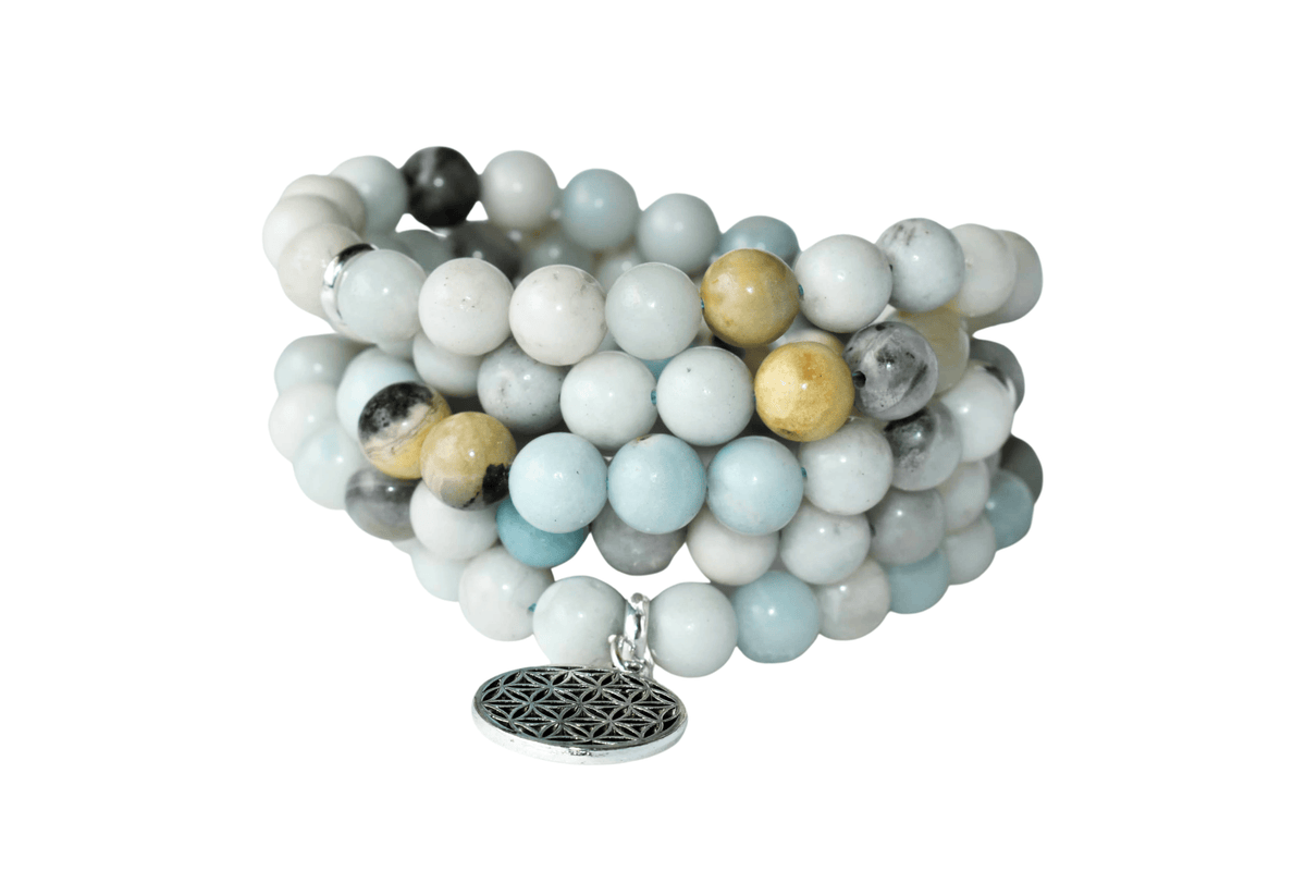 Multi Amazonite Beads Mala Bracelet, 108 Prayer Beads Necklace (Good luck and Fortune)  DestGlow
