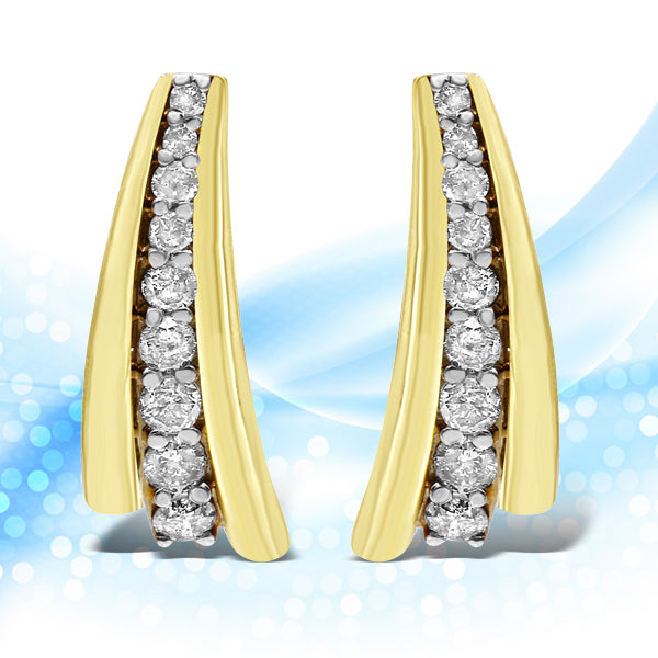 10K Yellow Gold Plated .925 Sterling Silver 1.00 Cttw Round Diamond Graduated Huggie Stud Earrings (I-J Color, I2-I3 Clarity) by Bids.com
