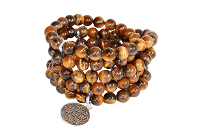 Tiger Eye Beads Mala Bracelet, 108 Prayer Beads Necklace (Protection and Inner Strength)  DestGlow