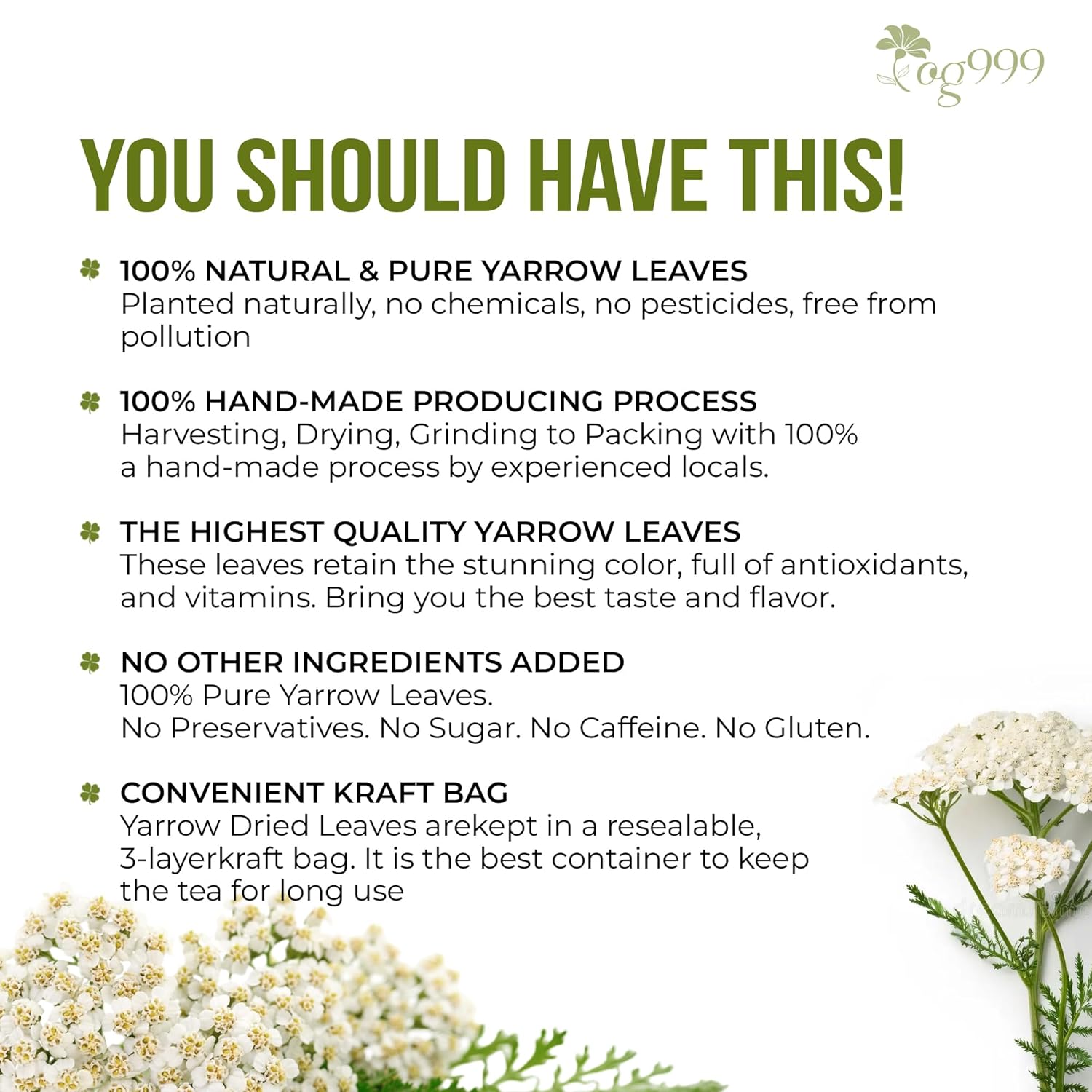 Premium Yarrow Tea Leaves | Naturally Aromatic, Freshly Packed Loose Leaf Yarrow by FreshDrinkUS - Natural and Premium Herbal Tea