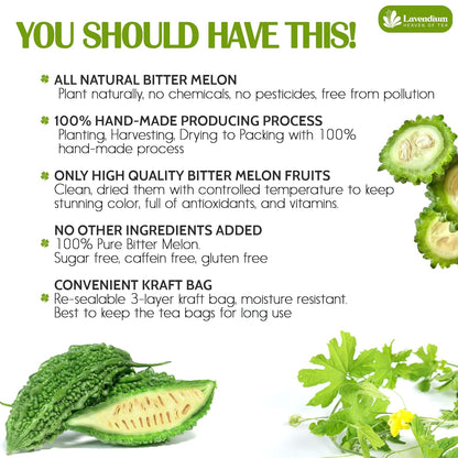 Bitter Melon Tea Bags, 100% Natural, Pure Bitter Melon. Bitter Melon Herbal Tea. Bitter Melon Fruit Tea. No Sugar, No Caffeine, No Gluten, Vegan