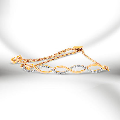 14K Rose Gold Plated .925 Sterling Silver 1/10 cttw Diamond Infinity Twist 4â€-10â€ Adjustable Bolo Bracelet (I-J Color, I2-I3 Clarity)  DestGlow