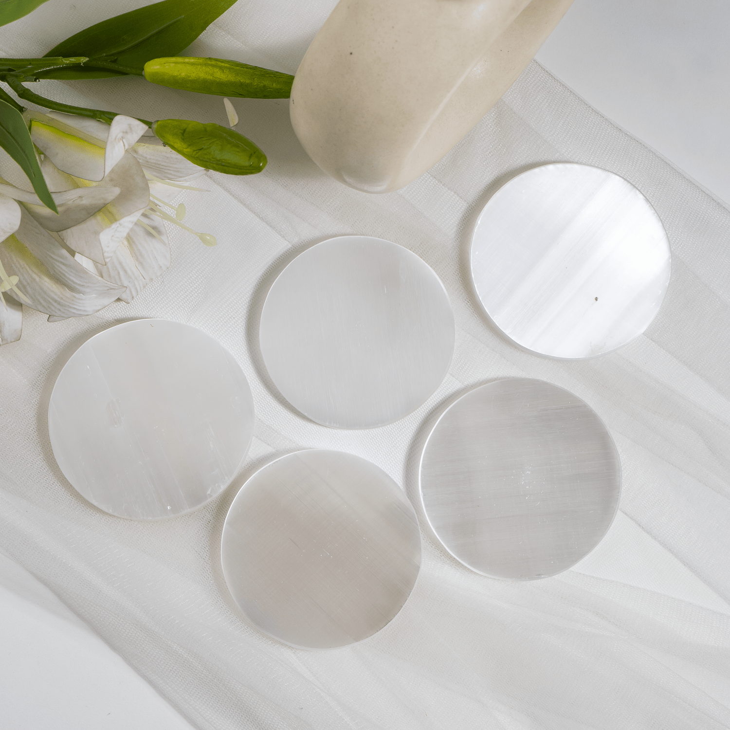 3 inches Selenite Plate, White Round Plain Selenite Charging Plate  DestGlow