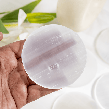 3 inches Selenite Plate, White Round Plain Selenite Charging Plate  DestGlow