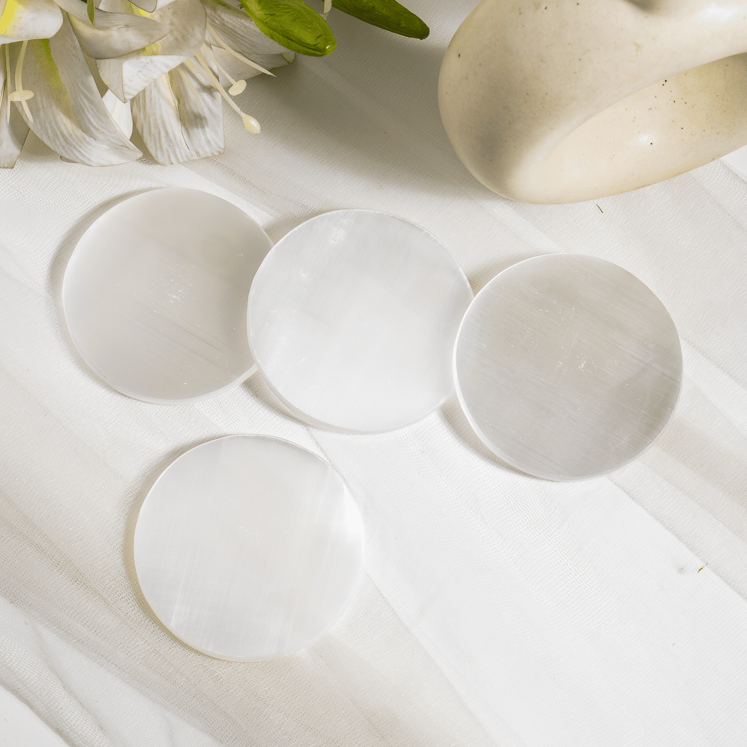 3 inches Selenite Plate, White Round Plain Selenite Charging Plate