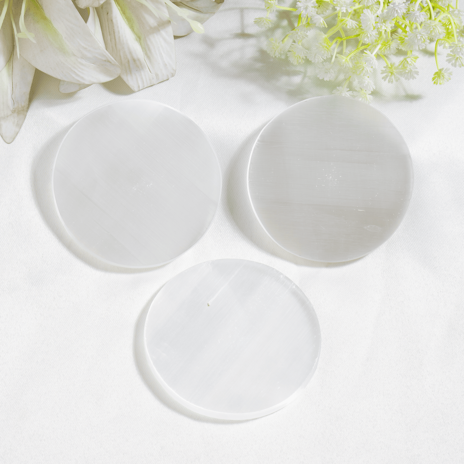 3 inches Selenite Plate, White Round Plain Selenite Charging Plate  DestGlow