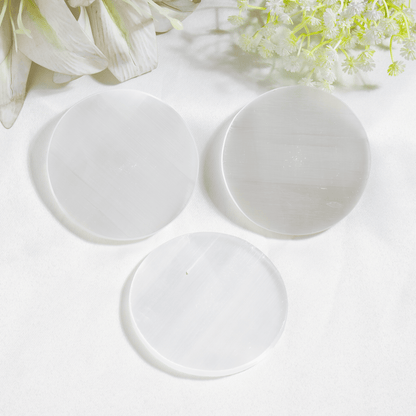 3 inches Selenite Plate, White Round Plain Selenite Charging Plate  DestGlow