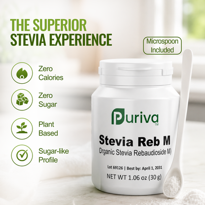 Stevia Reb M powder, (Reb-M | Rebaudioside M), 60 grams | 2,000 servings, Puriva Nutrition by Puriva Nutrition