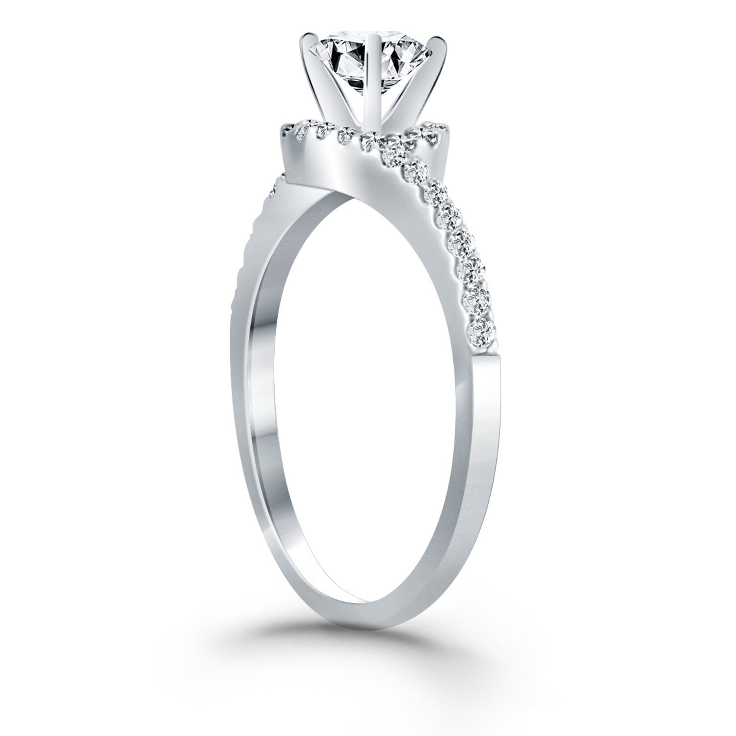 14k White Gold Bypass Swirl Diamond Halo Engagement Ring by Bids.com