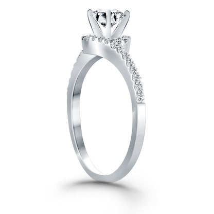 14k White Gold Bypass Swirl Diamond Halo Engagement Ring by Bids.com