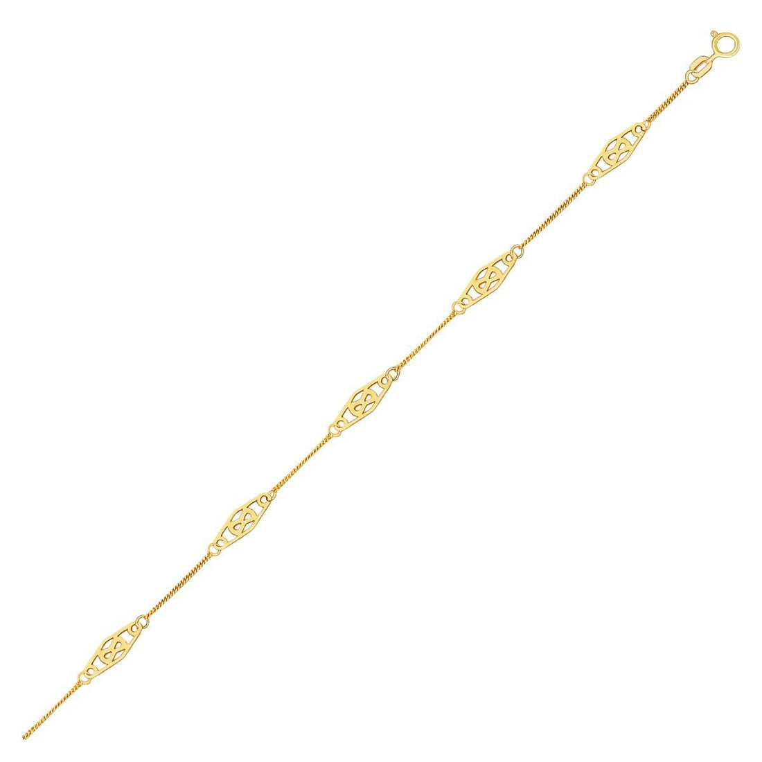 14k Yellow Gold Anklet with Fancy Diamond Shape Filigree Stations by Bids.com