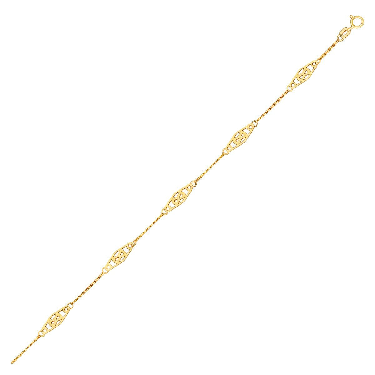 14k Yellow Gold Anklet with Fancy Diamond Shape Filigree Stations by Bids.com