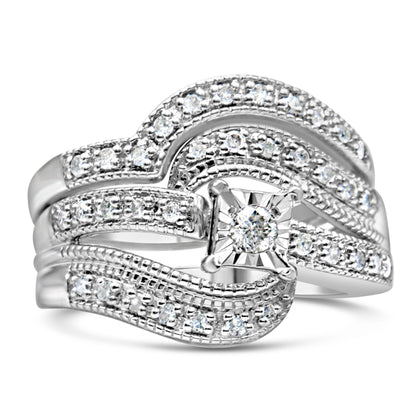 .925 Sterling Silver 1/3 Cttw Round Diamond Crisscross Engagement Ring Bridal Set (H-I Color, I1-I2 Clarity ) - Size 7 by Bids.com