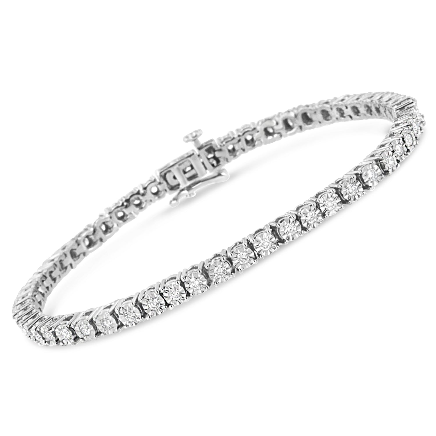14K White Gold 3.0 Cttw Lab Grown Diamond Illusion-Set Miracle Plate Tennis Bracelet (F-G Color, VS1-VS2 Clarity) - Size 7.25" by Bids.com