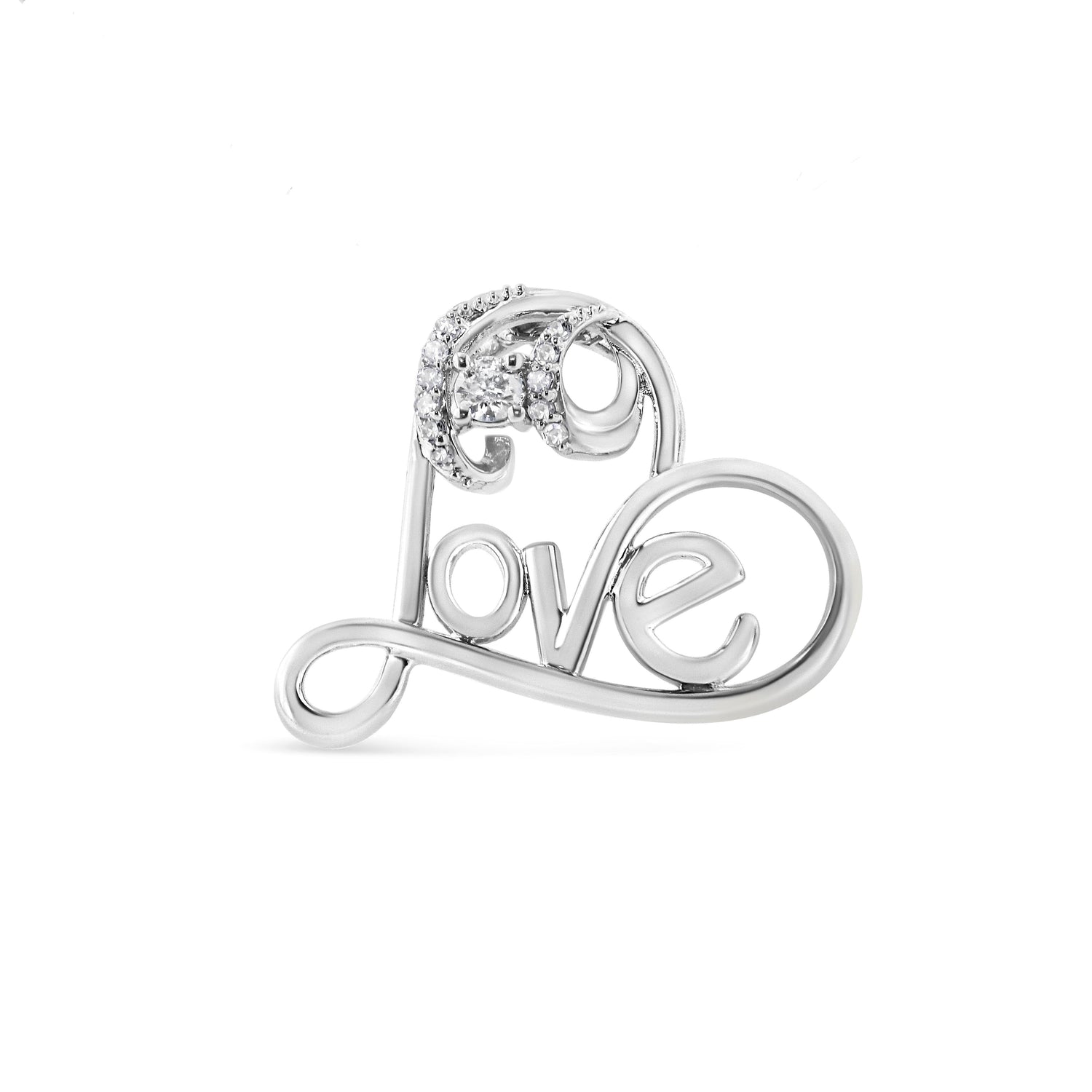 .925 Sterling Silver 1/10 Cttw Round Brilliant-Cut Diamond Accented Open Heart with Love 18" Pendant Necklace (H-I Color, I1-I2 Clarity) by Bids.com