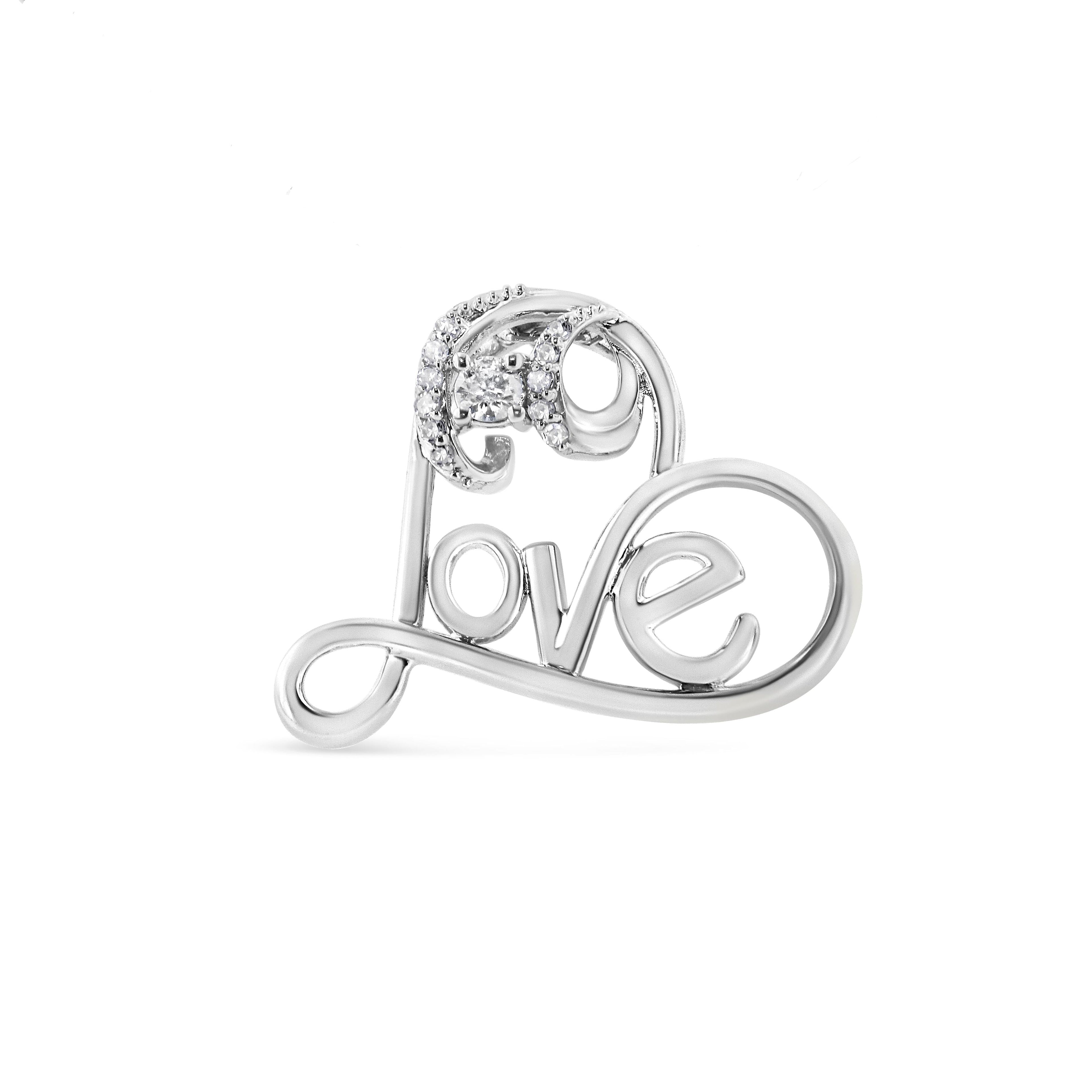.925 Sterling Silver 1/10 Cttw Round Brilliant-Cut Diamond Accented Open Heart with Love 18" Pendant Necklace (H-I Color, I1-I2 Clarity) by Bids.com