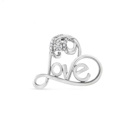 .925 Sterling Silver 1/10 Cttw Round Brilliant-Cut Diamond Accented Open Heart with Love 18" Pendant Necklace (H-I Color, I1-I2 Clarity) by Bids.com