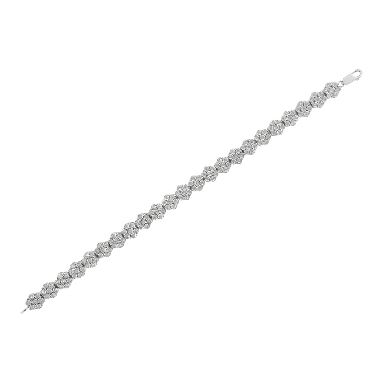 .925 Sterling Silver 2.0 cttw Diamond 7 Stone Floral Cluster Link Bracelet (I-J Color, I3 Clarity) -7.25" by Bids.com