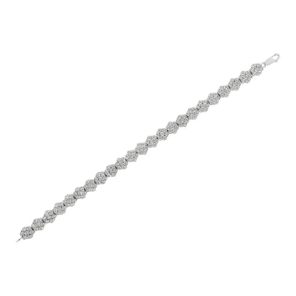.925 Sterling Silver 2.0 cttw Diamond 7 Stone Floral Cluster Link Bracelet (I-J Color, I3 Clarity) -7.25" by Bids.com