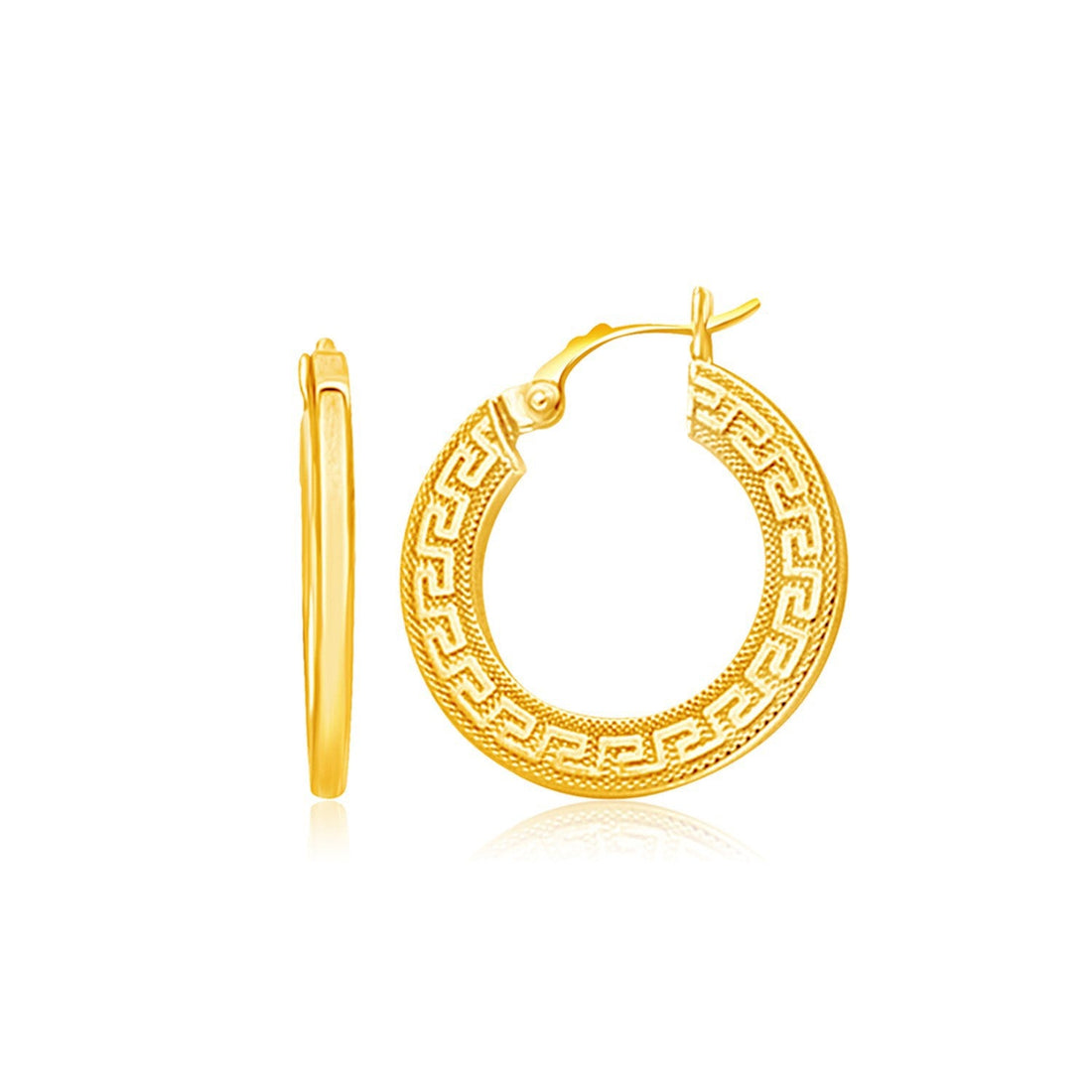 14k Yellow Gold Greek Key Medium Hoop Earrings with Flat Sides by Bids.com