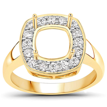 0.48 Carat Genuine White Diamond 14K Yellow Gold Semi Mount Ring - holds 8x8mm Cushion Gemstone by Bids.com
