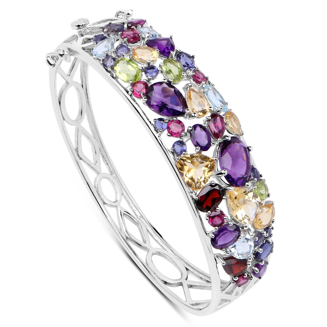21.17 Carat Genuine Multi Stones .925 Sterling Silver Bangle  DestGlow